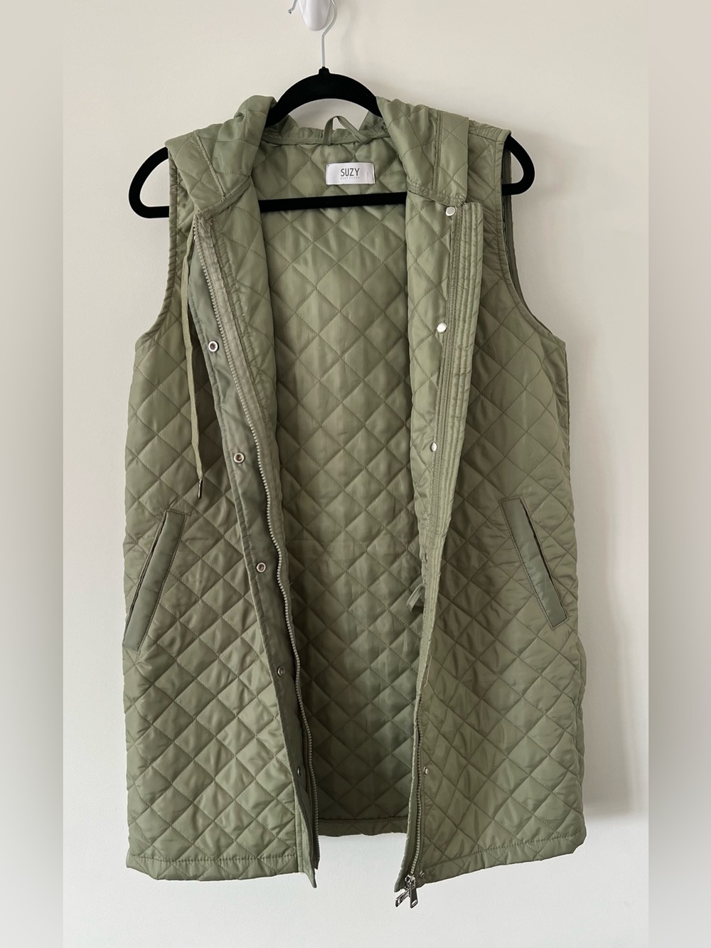 SUZY Quilted Hooded Vest in Sage Green